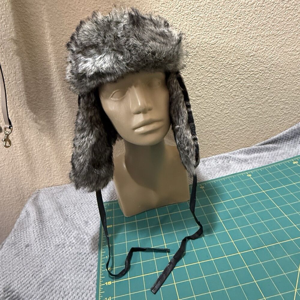 Trapper hat faux fur plaid one size